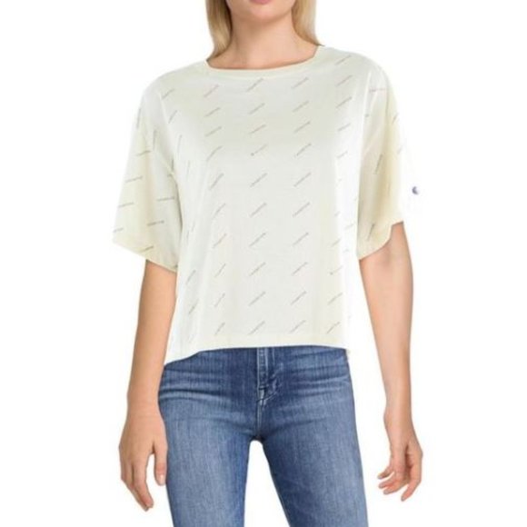 NWOT Champion Womens Ivory Crewneck Cropped Tee T-Shirt Top Size XL - Picture 1 of 16